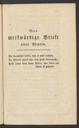 Vier merkwürdige Briefe eines Adepten
