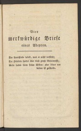 Vier merkwürdige Briefe eines Adepten