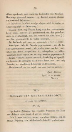 VII. Relaas van gedaan exploict. In naam des konings