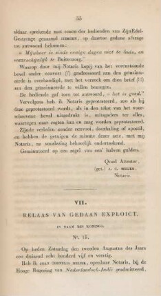 VII. Relaas van gedaan exploict. In naam des konings