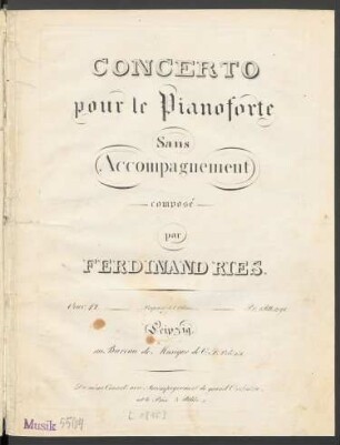 Concerto pour le Pianoforte Oeuvr. 42. : Sans Accompagnement