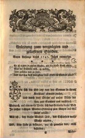 Des Seligen Herrn Barthold Heinrich Brockes, Schwanen-Gesang in einer Anleitung zum vergnügten und gelassenen Sterben