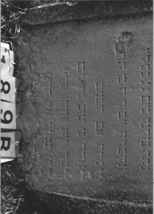 Grabstein 189 (Index: 99786041) Zustand: eingesunken, unterste Zeile abgeblättert Maße HxBxT: 99x62x22 cm: Grabstein 189B