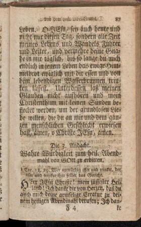 Die 3. Andacht. Wahre Würdigkeit zum heil. Abendmahl von Gott zu erbitten.