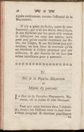IV. But de la Franche-Maconnerie & Moyens d y parvenir.