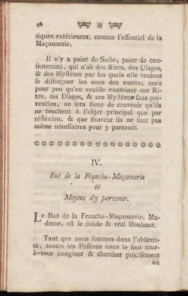 IV. But de la Franche-Maconnerie & Moyens d y parvenir.