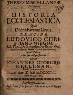 Theses miscellaneae ex historia ecclesiastica
