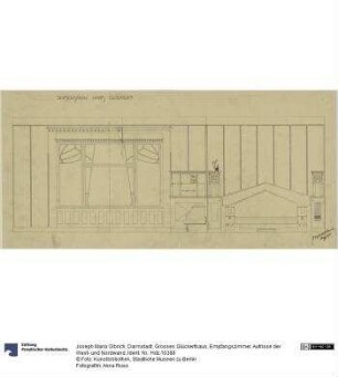 Darmstadt, Grosses Glückerthaus, Empfangszimmer, Aufrisse der West- und Nordwand