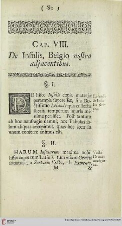 Cap. VIII: De insulis, Belgio, nostro adjacentibus