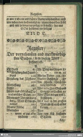 Register, Der vornehmsten und merkwürdigsten Sachen, so in diesem Werk befindlich
