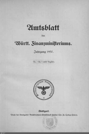 5.1937: Finanzministerium, Amtsblatt 1937