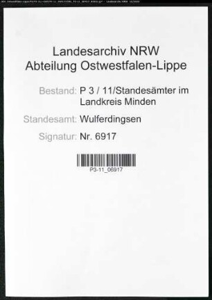 Sterberegister Standesamt Wulferdingsen