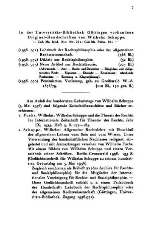 In der Universitäts-Bibliothek Göttingen vorhandene Original-Handschriften von Wilhelm Schuppe.