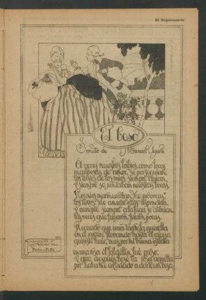 El beso : Soneto. - Manuscrito e ilustración de Peña-Plata.