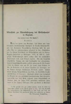 I. Aktenstücke zur Thronbesteigung des Welfenhauses in England