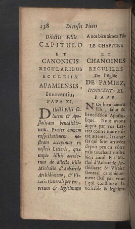 Dilectis Filiis Capitulo et Canonocis regularibus Ecclesiae Apamiensis