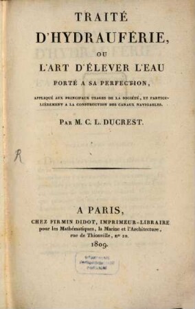 Traité d'Hydroferie : sur l'art d'élever l'eau