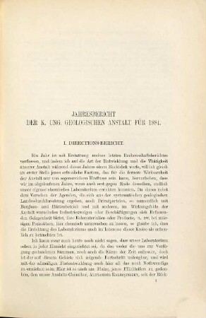 Jahresbericht der Königlich Ungarischen Geologischen Anstalt. 1884
