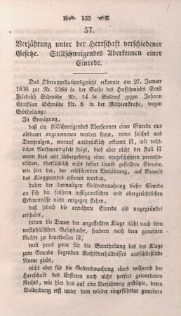 57. Verjährung unter der Herrschaft verschiedener Gesetze. Stillschweigendes Aberkennen einer Einrede.