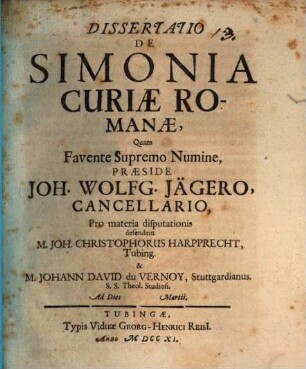 Dissertatio De Simonia Curiæ Romanæ