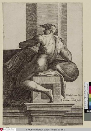 [Ignudo; Sitzender Mann, Rückenfigur; Seated Man Facing Left]