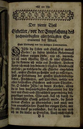 Gebetter, vor der Empfahung des hochwürdigsten allerheiligsten Sacraments des Altars.
