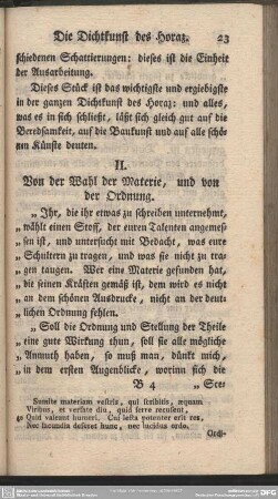 II. Von der Wahl der Materie, und von der Ordnung