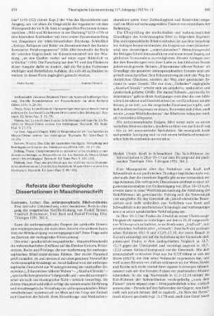 Referate über theologische Dissertationen in Maschinenschrift