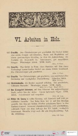VI. Arbeiten in Holz (Nr. 643-699)