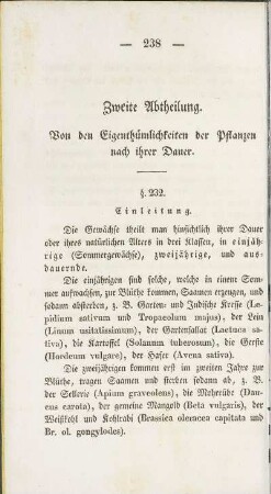 Zweite Abtheilung. Von den Eigenthümlichkeiten der Pflanzen nach ihrer Dauer.