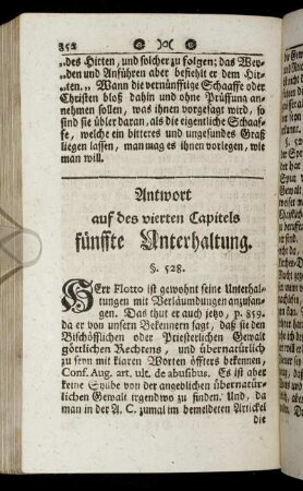 Antwort auf des vierten Capitels fünffte Unterhaltung.
