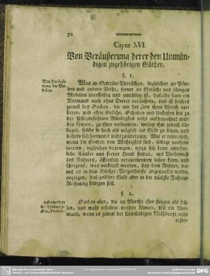 Caput XVI. Von Veräußerung derer den Unmündigen zugehörigen Güther