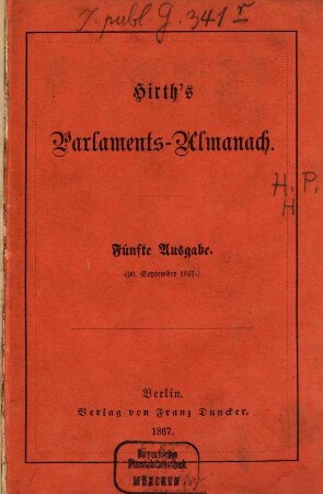 Hirth's Parlaments-Almanach, Ausg. 5, 20. Sept. 1867