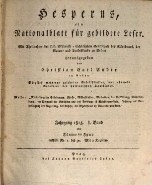 Hesperus : encyclopädische Zeitschrift für gebildete Leser. 1815