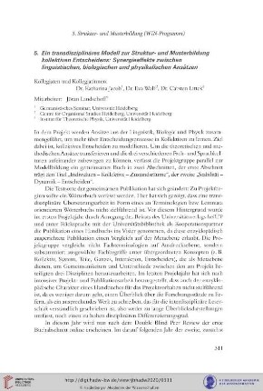 5. Ein transdisziplinäres Modell zur Struktur- und Musterbildung kollektiven Entscheidens: Synergieeffekte zwischen linguistischen, biologischen und physikalischen Ansätzen