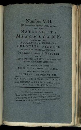Number VIII. of the Naturalist's Miscellany.