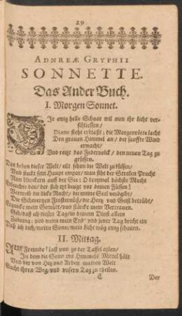 Andreae Gryphii Sonnette. Das Ander Buch. I. - L.