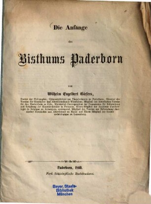 Die Anfänge des Bisthums Paderborn