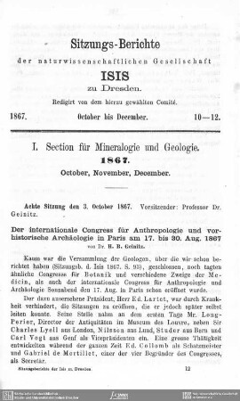 Der internationale Congress für Anthropologie und vorhistorische Archäologie in Paris am 17. bis 30. Aug. 1867
