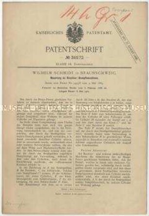 Patentschrift einer Neuerung an Receiver-Dampfmaschinen, Patent-Nr. 4