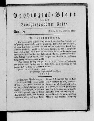 Num. 99., Ausgabe vom 27. Dezember 1816