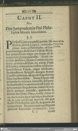 Caput II. De Fine Jurisprudentiae Fini Philosophiae Moralis subordinatio