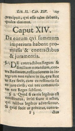 Caput XIV. De eorum qui summum imperium habent promissis & contractibus & iuramentis.