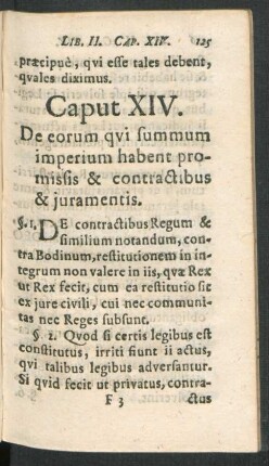 Caput XIV. De eorum qui summum imperium habent promissis & contractibus & iuramentis.