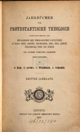 Jahrbücher für protestantische Theologie. 3. 1877