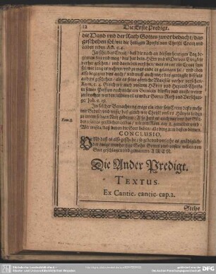 Die Ander Predigt. Textus. Ex Cantic. cantic. cap.2
