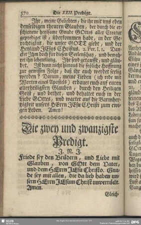 Die zwey und zwanzigste Predigt