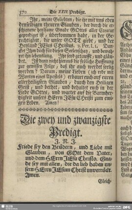 Die zwey und zwanzigste Predigt