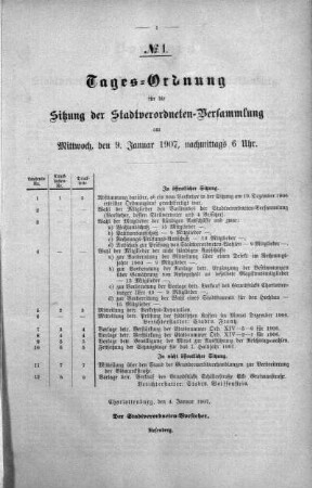 Tages-Ordnung No. 1. (1-9), 09. Januar 1907