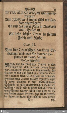 Cap. II. Von der Czaarischen Audientz Ertheilung, auch was für frembde Gesandten zu meiner Zeit in Mosco gewesen